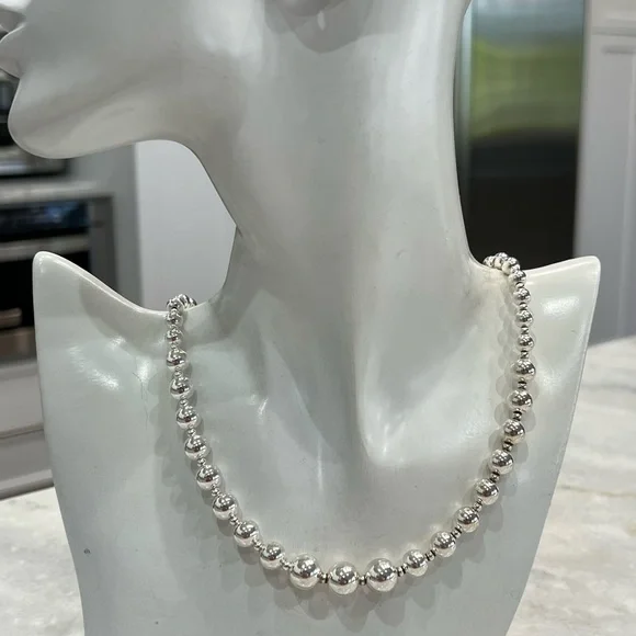 Sterling Silver Graduated Beaded Ball Necklace - Picture 8 of 12